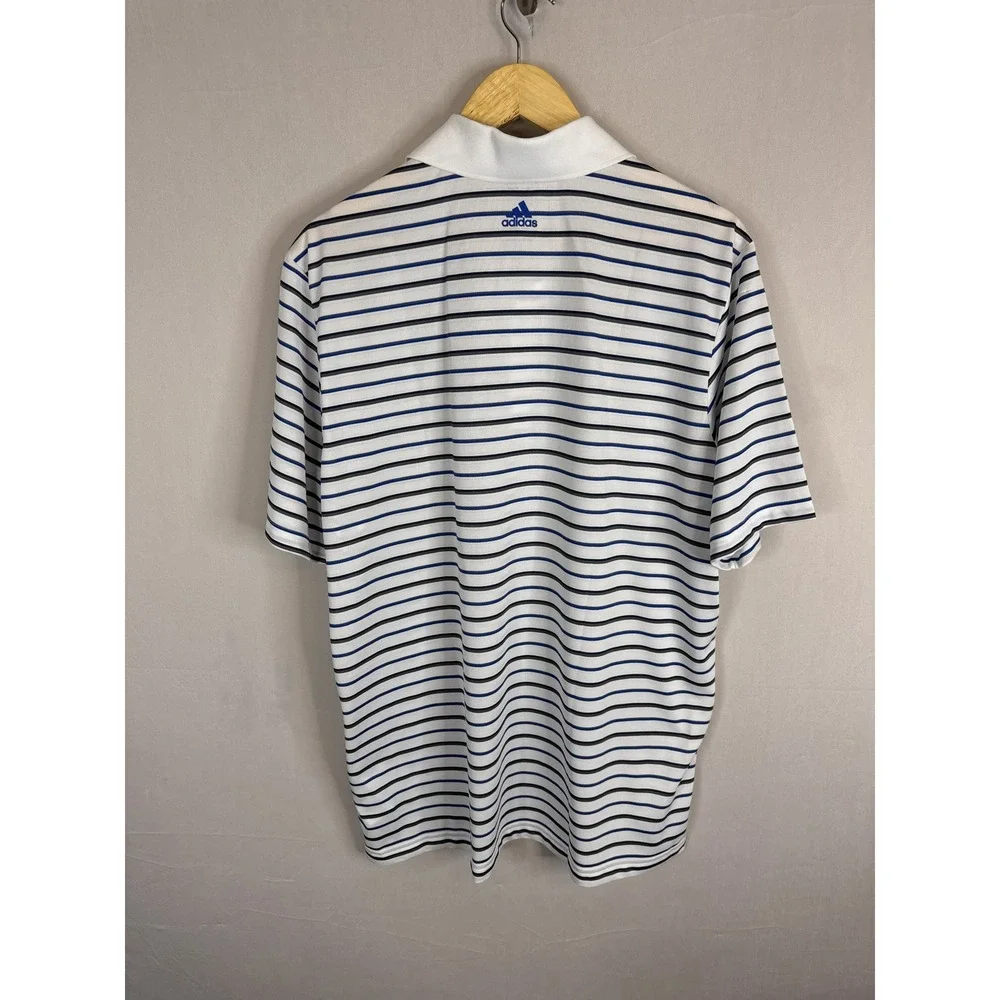 Adidas Golf Puremotion Polo Shirt Mens Large White Blue Striped‎ Z95918 NEW